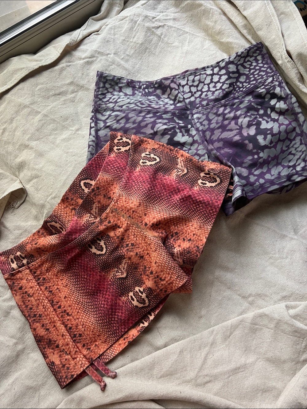 Mika Yoga Wear Purple Animal-Print & Orange Snake-Print Athletic Shorts Duo